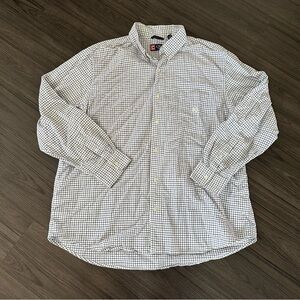 Chaps Button Down Shirt XXL Long Sleeve Plaid White Blue Check Classic Fit